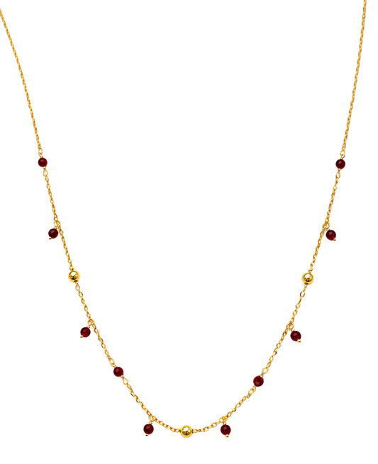 Red/Green Agate Color Stone Dangle And Bead Station Necklace