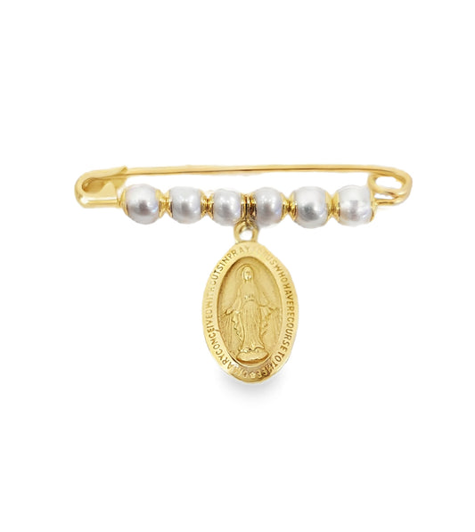 Pearl Baby Pin with Miraculous Medal