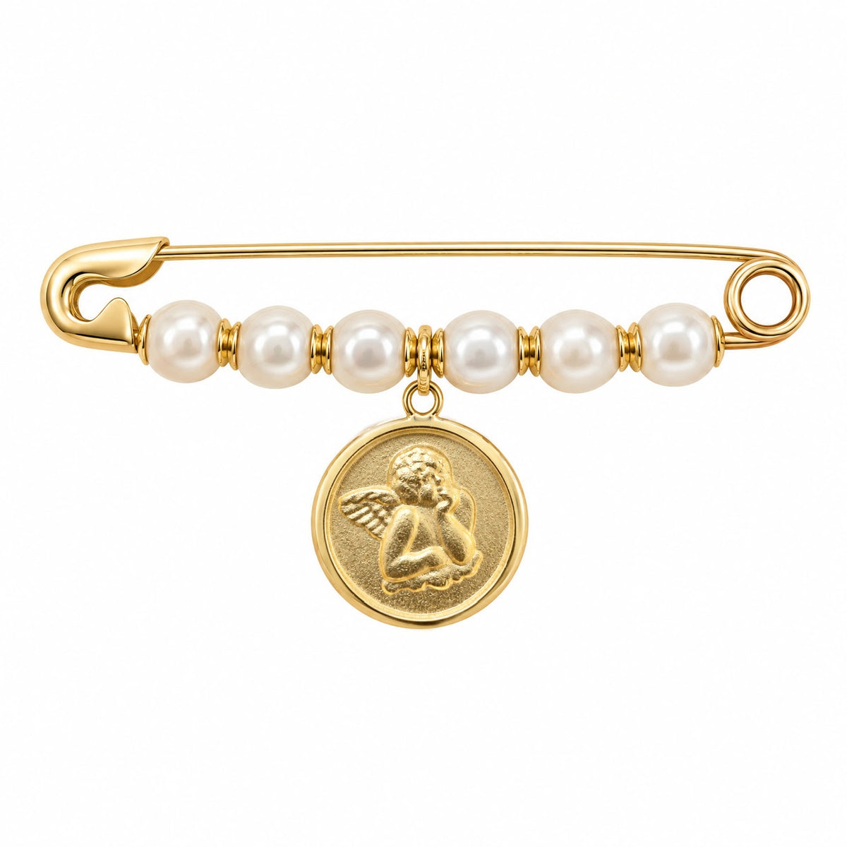 Pearl Baby Pin with Guardian Angel Medal