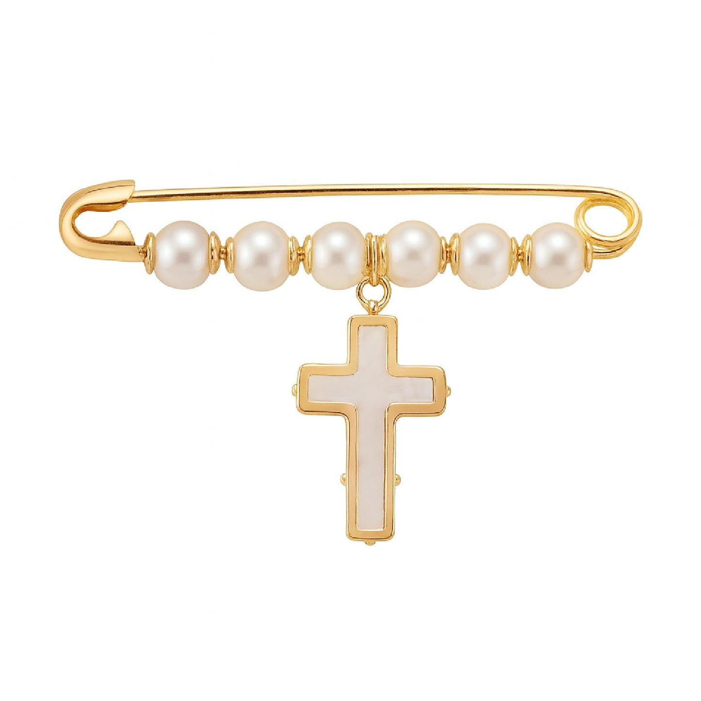 Pearl Baby Pin with Mother of Pearl Cross