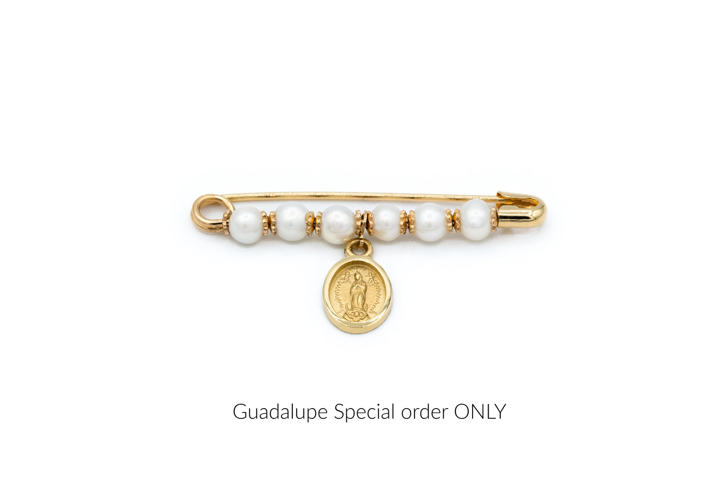Pearl Baby Pin with Miraculous Medal 14K Gold