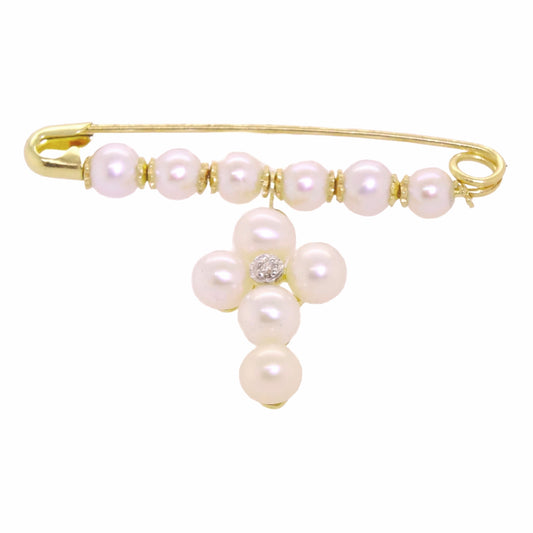 Pearl Cross with Diamond on Pearl Baby Pin