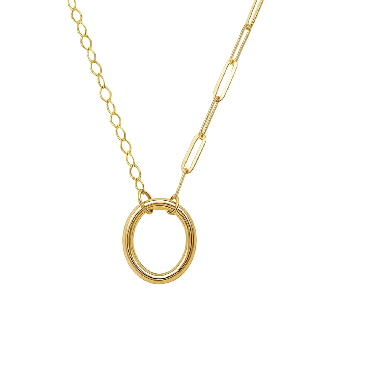 Oval Carabiner Clasp Necklace with Paperclip And Cable Chain Duo