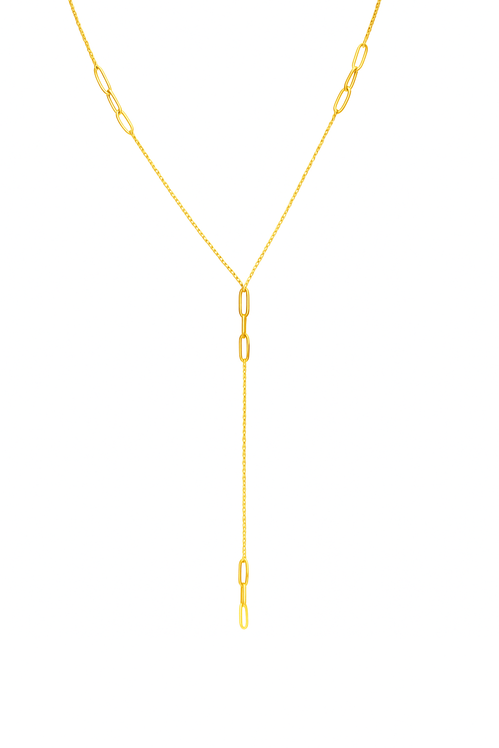 Lariat Paperclip and Cable Link Necklace