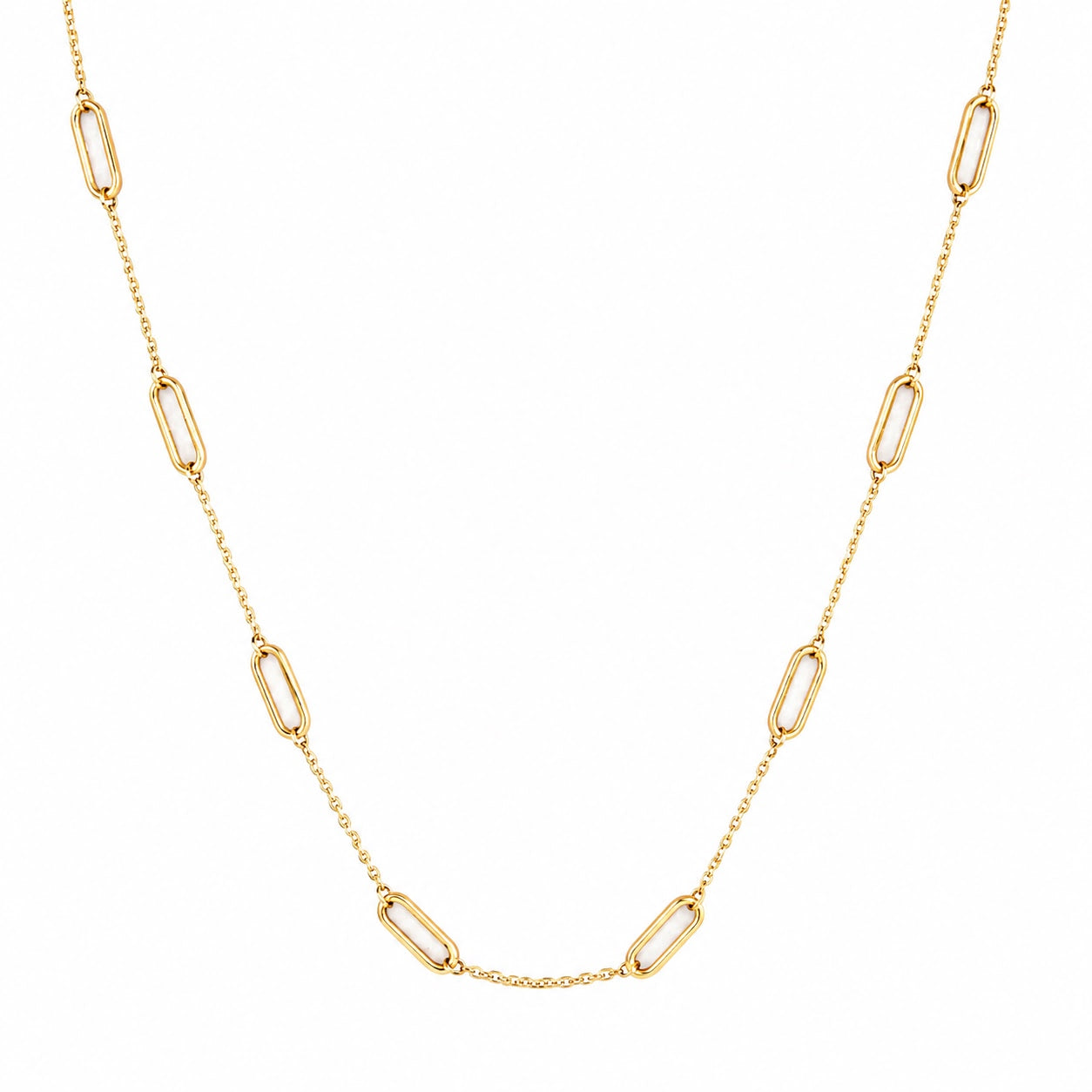 Station Paperclip Link on Cable Chain Necklace
