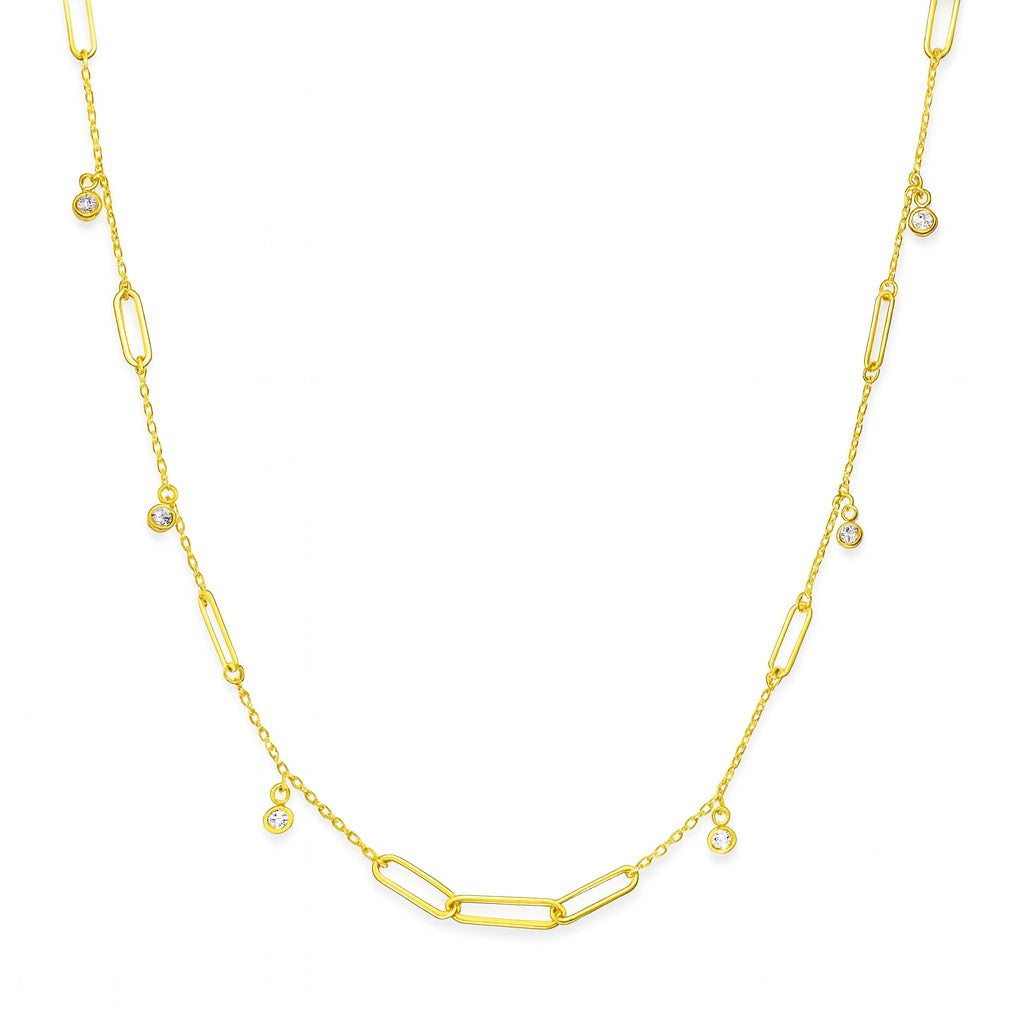 14K Gold Paperclip & Cable Chain Necklace with Dangling CZ