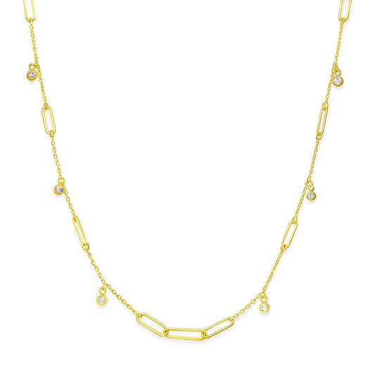14K Gold Paperclip & Cable Chain Necklace with Dangling CZ
