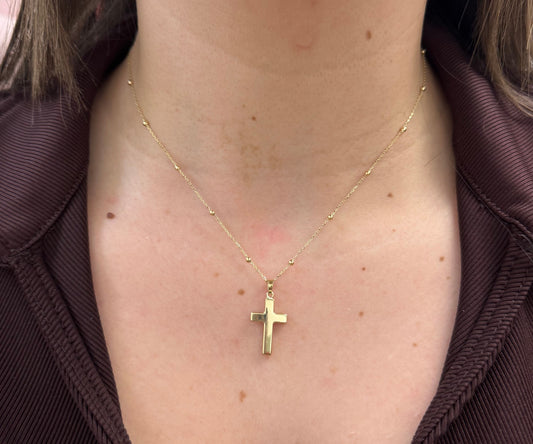14K Yellow Gold Puff Cross Pendant 18mm