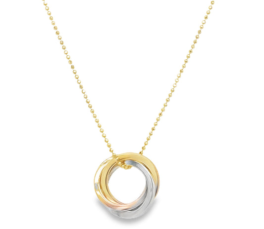 Tricolor Gold Love Knot Pendant with Shiny Beaded Chain
