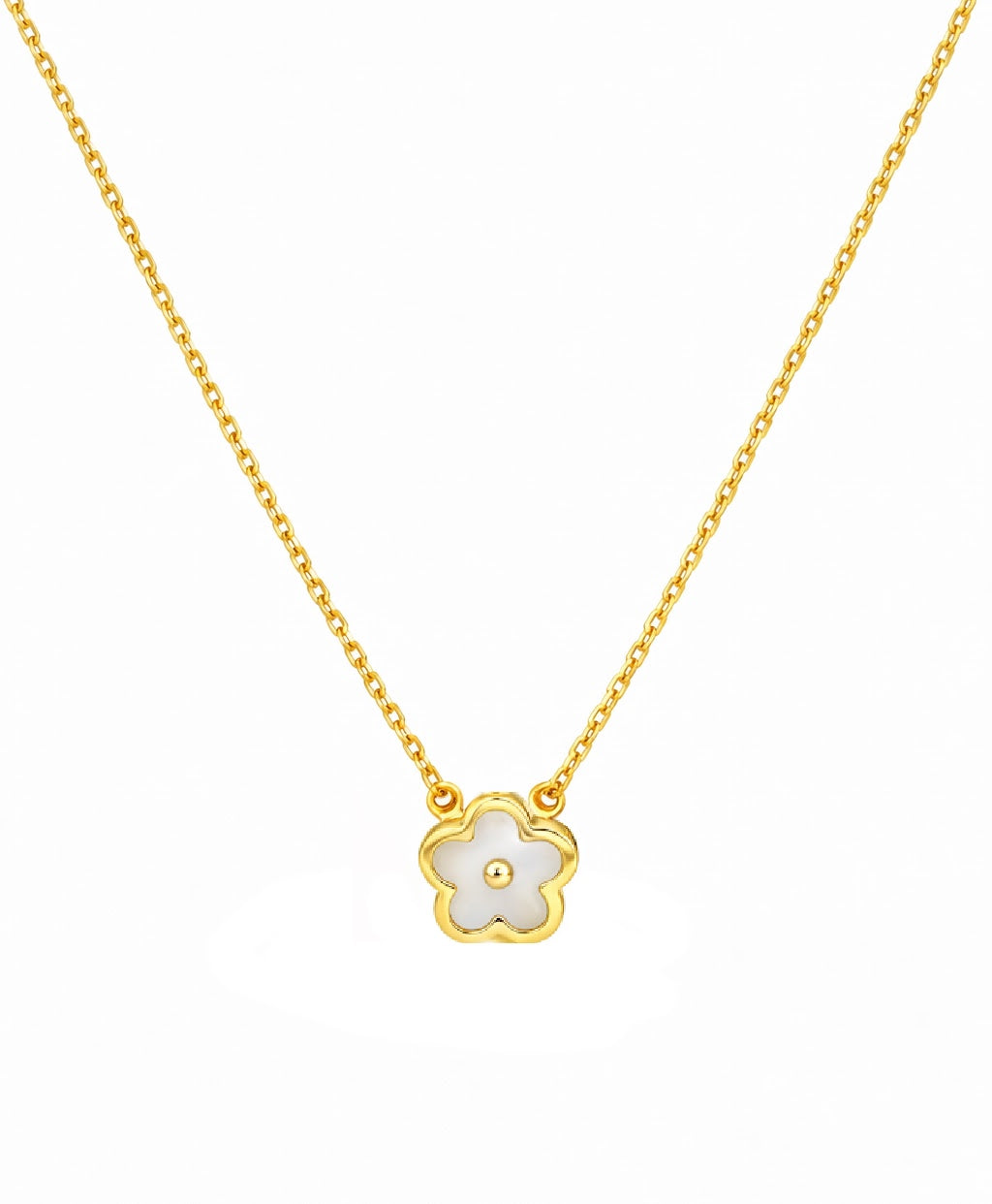 14K Gold Mother of Pearl Flower Necklace