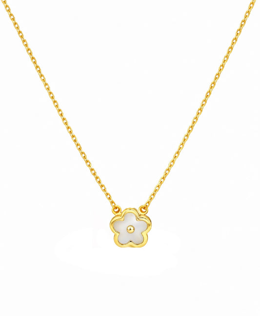 14K Gold Mother of Pearl Flower Necklace