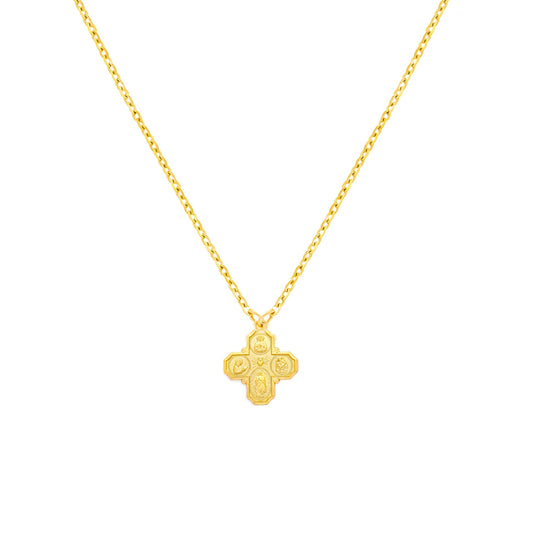 Mini Four Way Medal Cross Necklace (Thinner Chain)