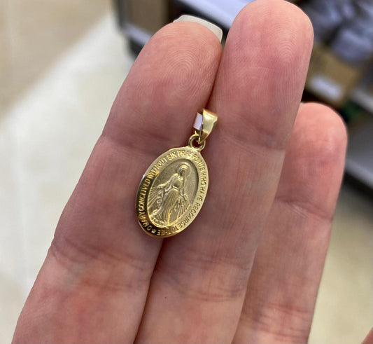 15mm Oval Miraculous Medal 14K Yellow Gold