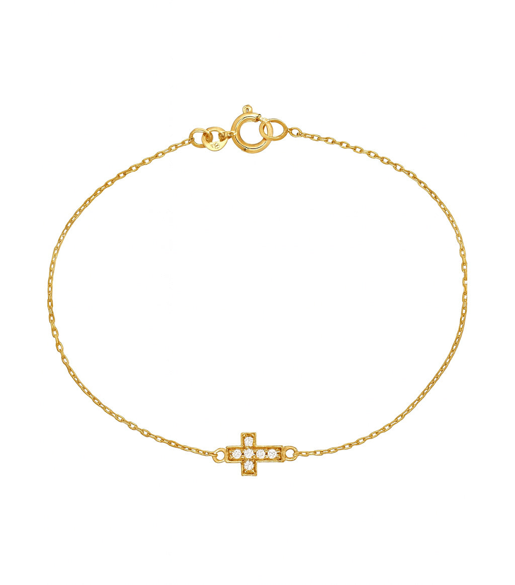 Pave Cubic Zirconia Mini Single Cross Bracelet