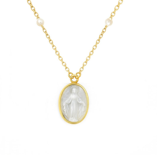 Mother of Pearl Miraculous or Guadalupe Medal Necklace