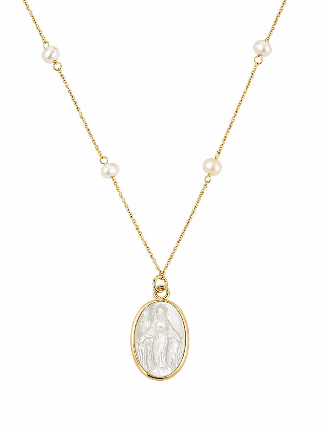 Mother of Pearl Miraculous Medal Pearl Necklace
