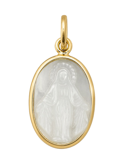 Oval Mother of Pearl Miraculous/Guadalupe Medal Pendant 14X10mm