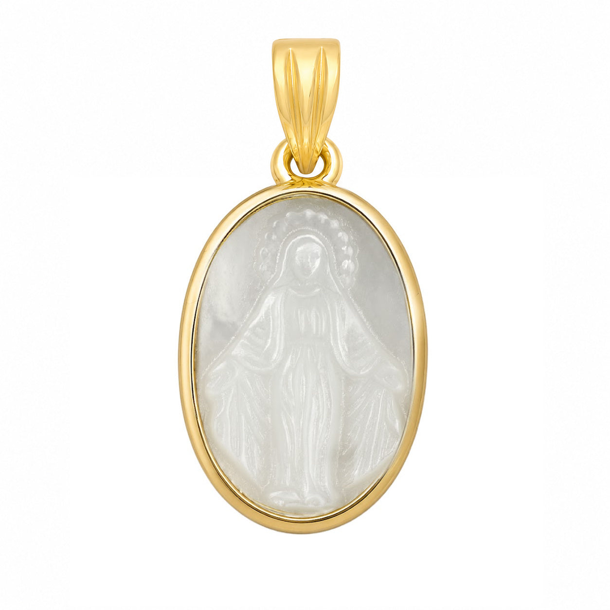 Oval Mother of Pearl Miraculous Medal Pendant 14X10mm