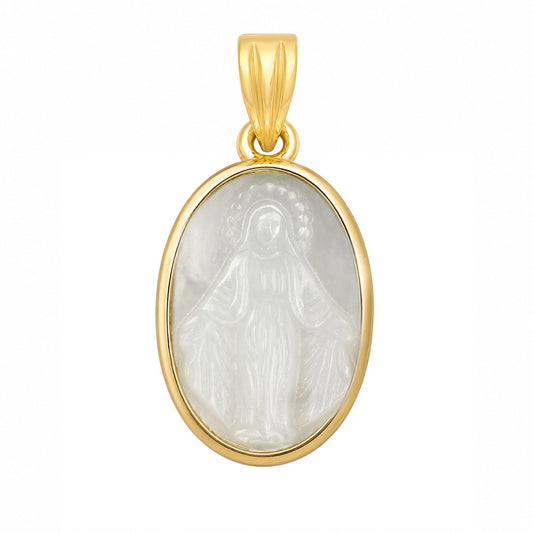 Oval Mother of Pearl Miraculous Medal Pendant 14X10mm