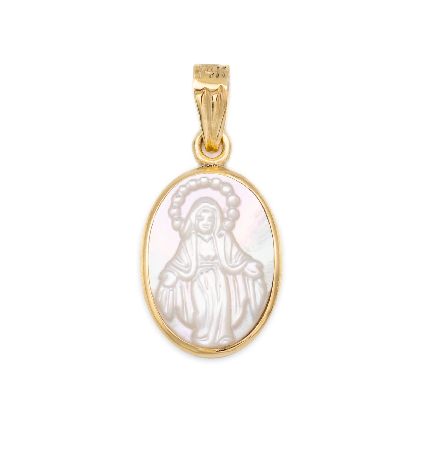 Oval Mother of Pearl Miraculous/Guadalupe Medal Pendant (14X10mm)