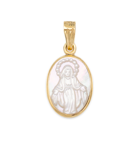 Oval Mother of Pearl Miraculous/Guadalupe Medal Pendant (14X10mm)