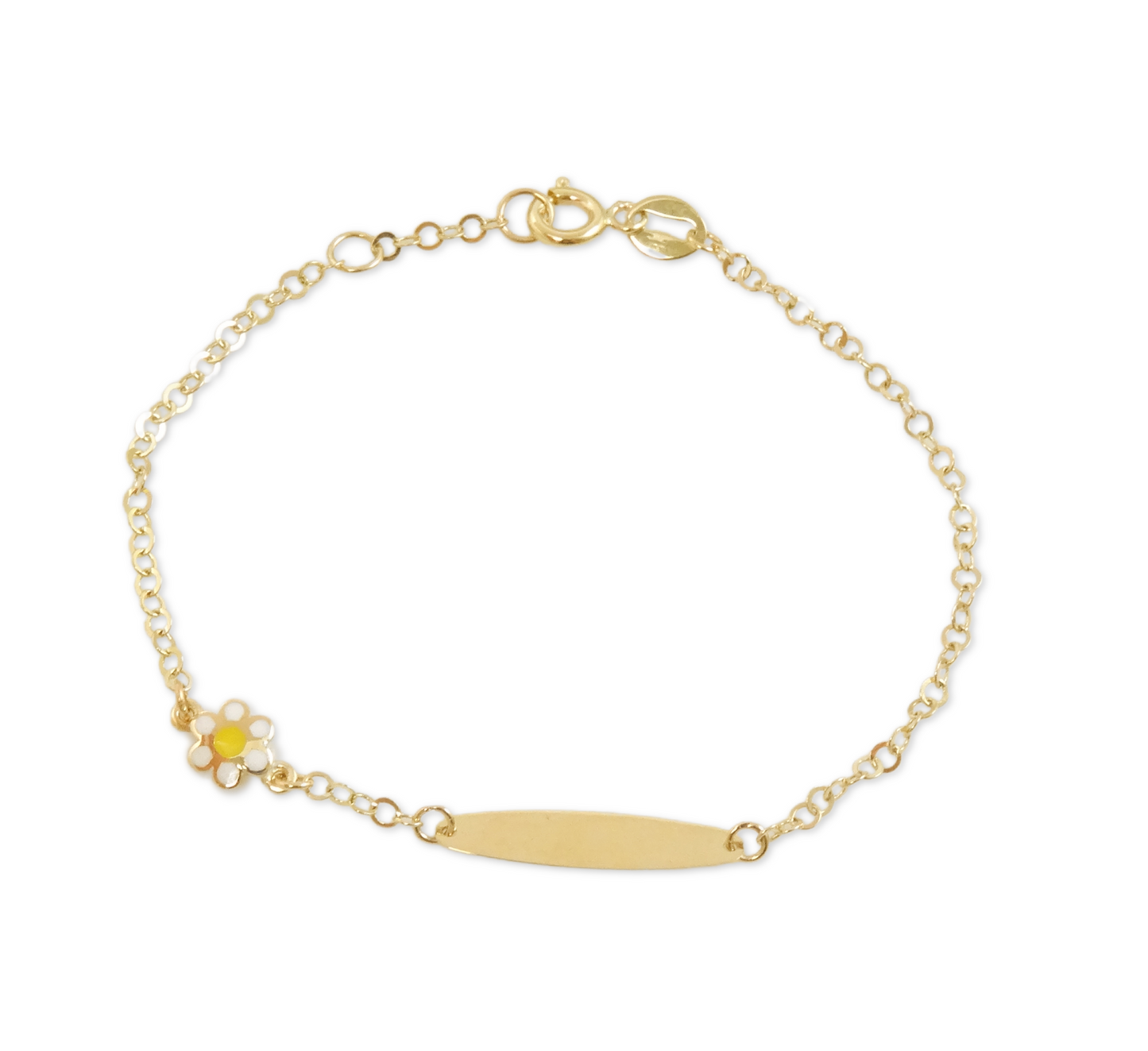 14K Gold Engravable ID Bracelet with Daisy Enamel