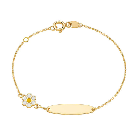 Engravable Baby ID Bracelet with Enamel Daisy Charm