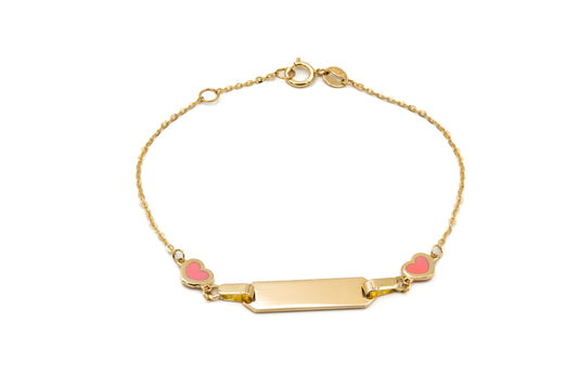 Engravable Bracelet With Pink Enamel Hearts