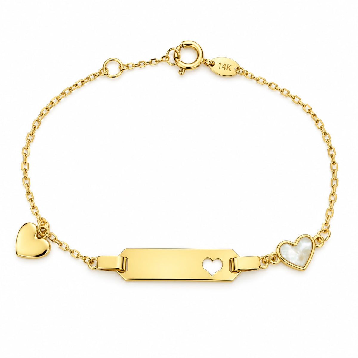 14K Yellow Gold Baby ID Bracelet with Hearts