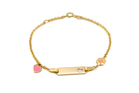 Pink Enamel Heart & Flower Bracelet