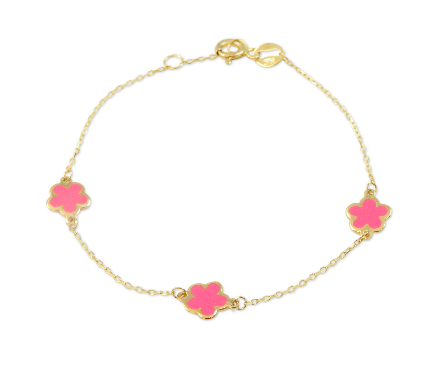 14K Gold Multi pink Enamel Flower Bracelet