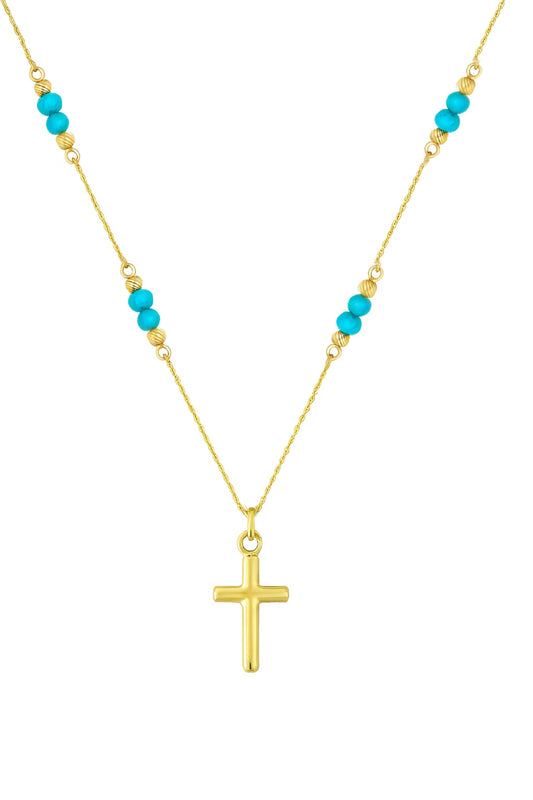 Tube Cross Necklace with Turquoise & Bead Stations