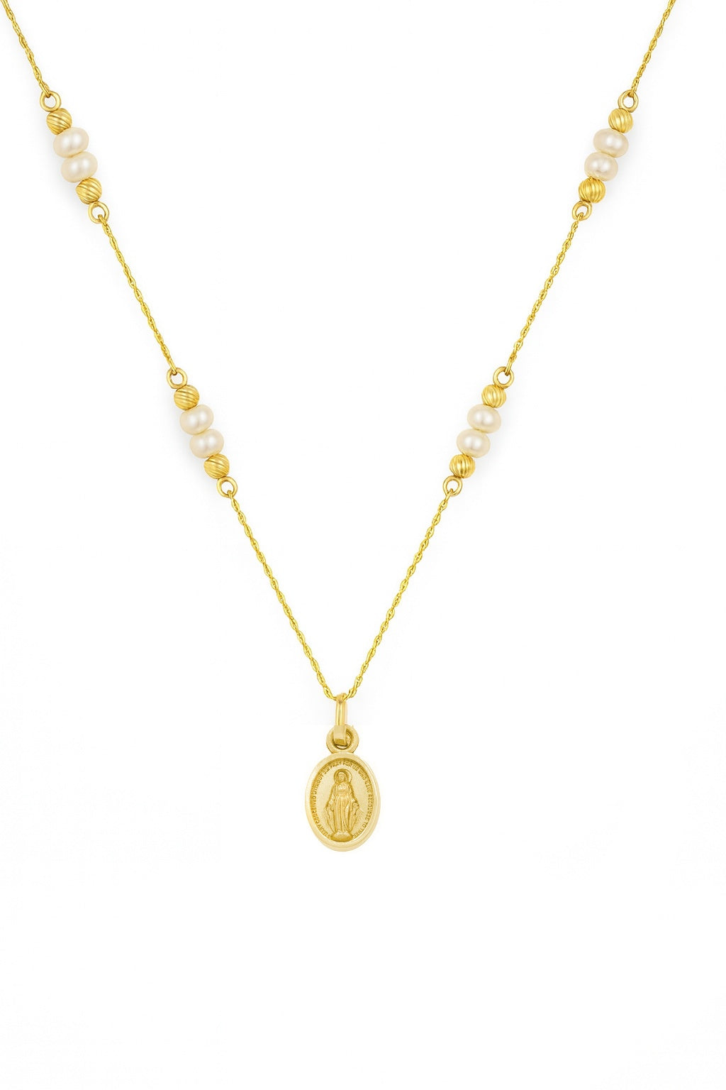 Mini Miraculous Medal Necklace with Pearl y Bead Stations