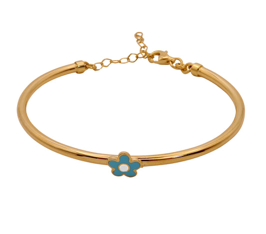 Blue Enamel Daisy Flower Bangle Bracelet