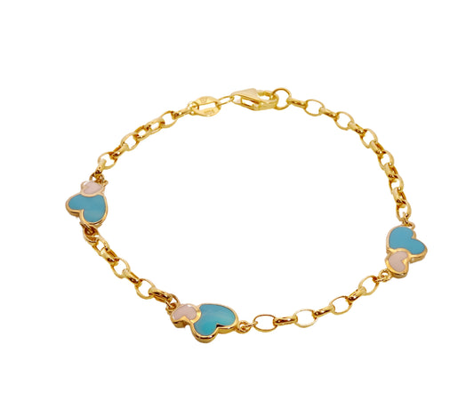 Blue And White Enamel Hearts Rolo Link Bracelet