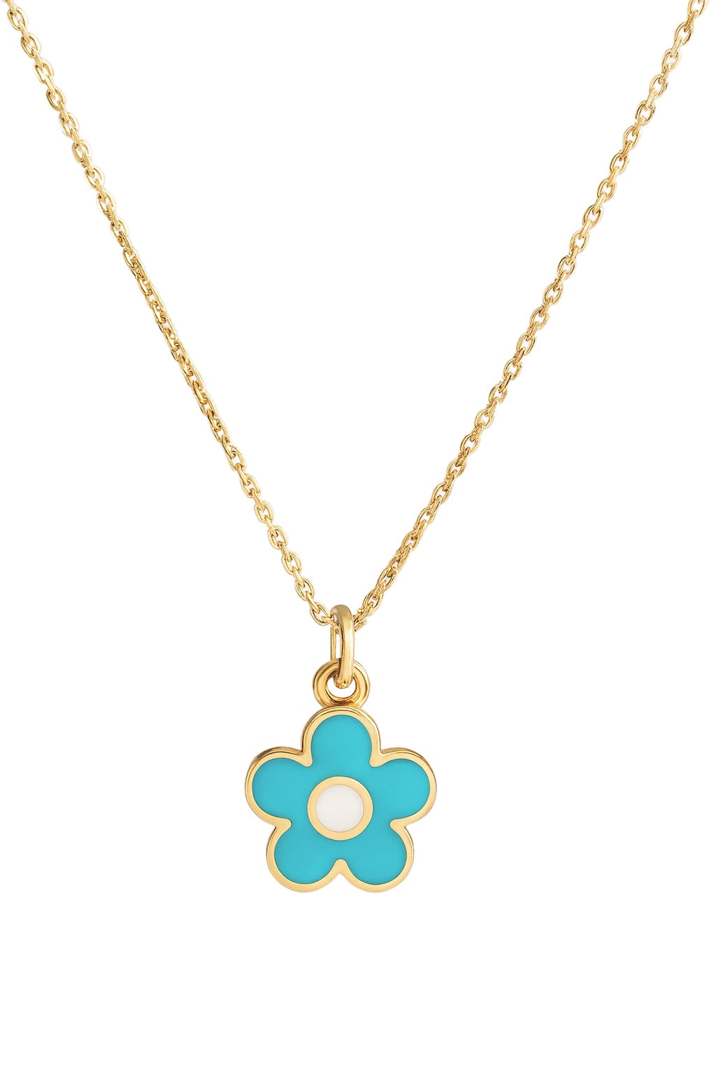 Blue Enamel Daisy Flower Pendant Necklace