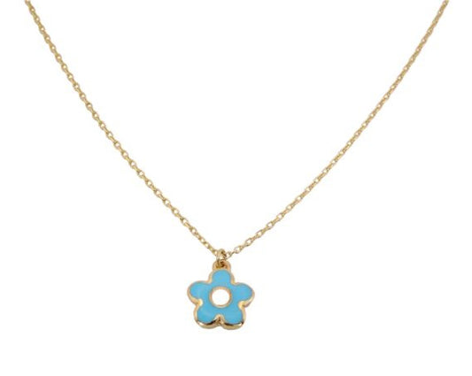 Blue Enamel Daisy Flower Pendant Necklace