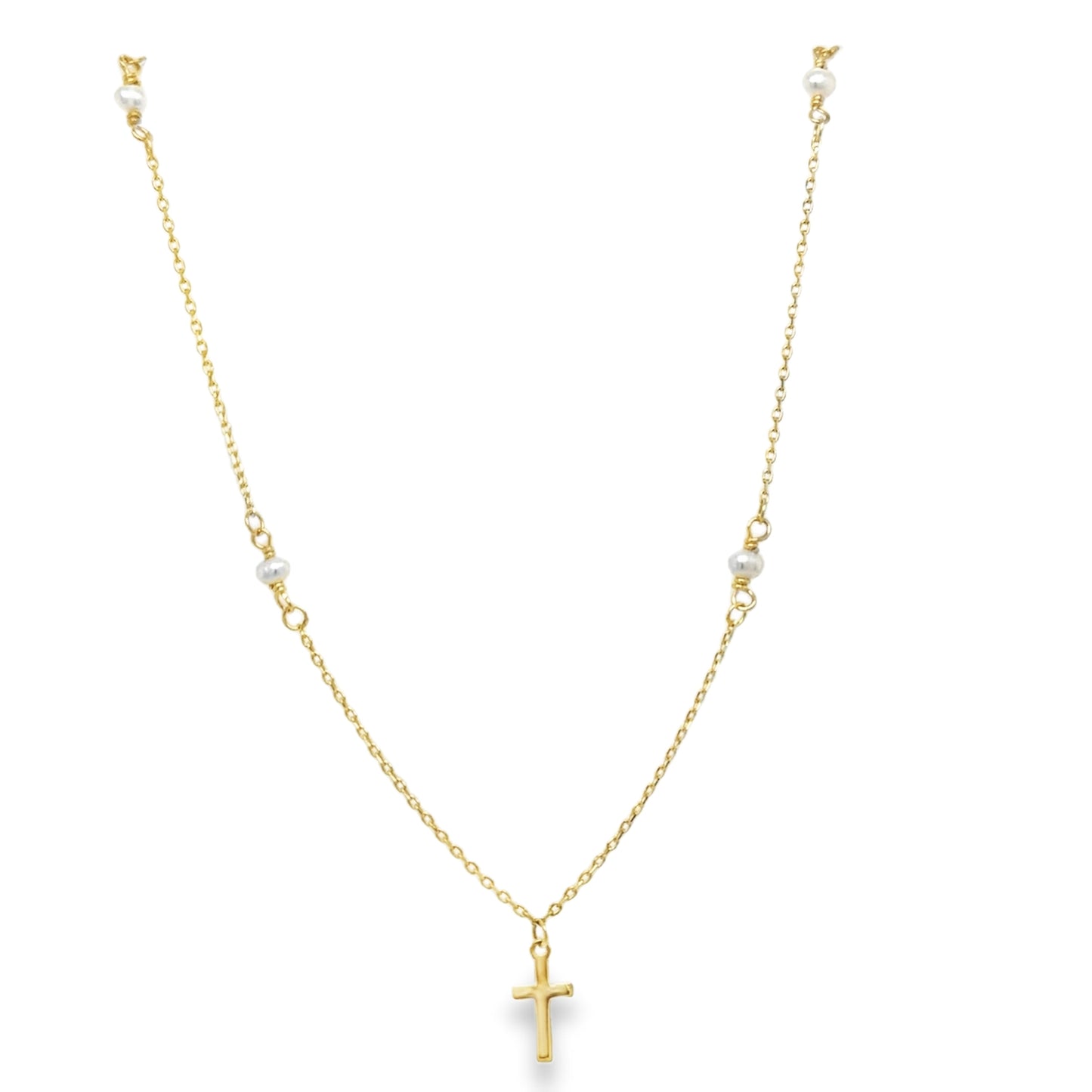 Miniature Cross on Pearl Station Necklace