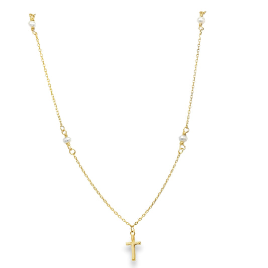 Miniature Cross on Pearl Station Necklace