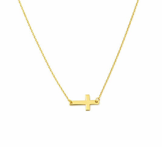 14K Gold Petite Sideways Cross Necklace