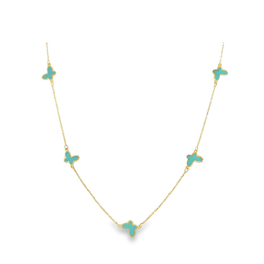 Turquoise Enamel Butterflies Necklace