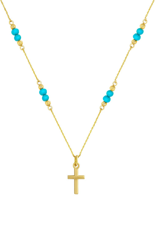 Mini Cross Necklace with Turquoise & Bead Stations