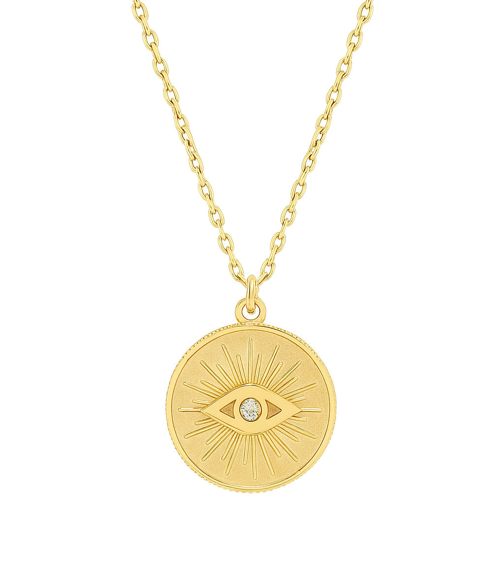 Sunburst Evil Eye Medallion Necklace