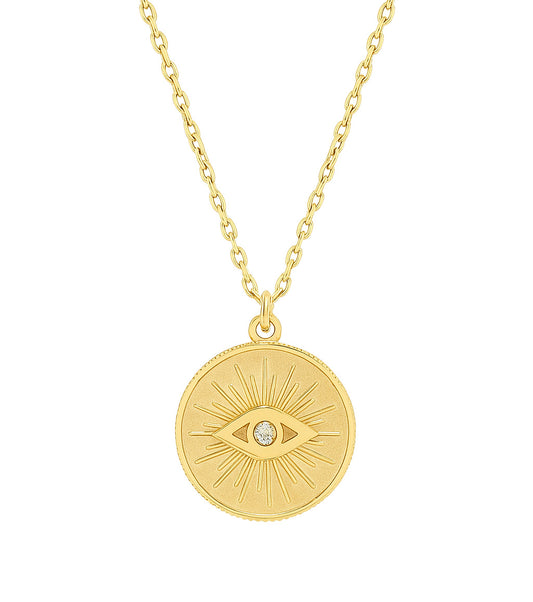 Sunburst Evil Eye Medallion Necklace