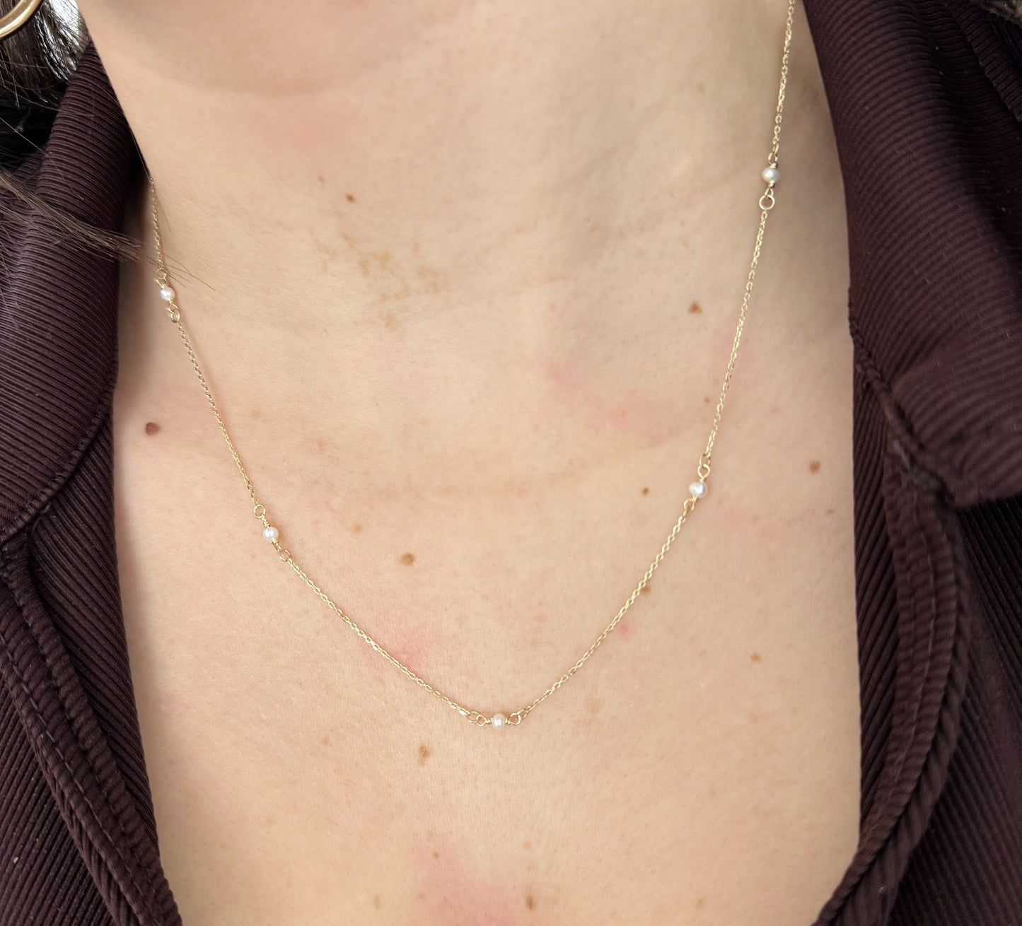 Dainty Fresh Water Pearl Station Necklace