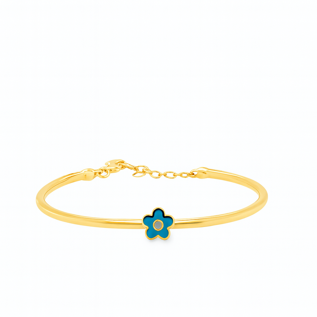 Blue Enamel Daisy Flower Bangle Bracelet