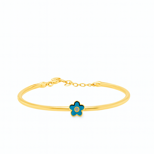 Blue Enamel Daisy Flower Bangle Bracelet