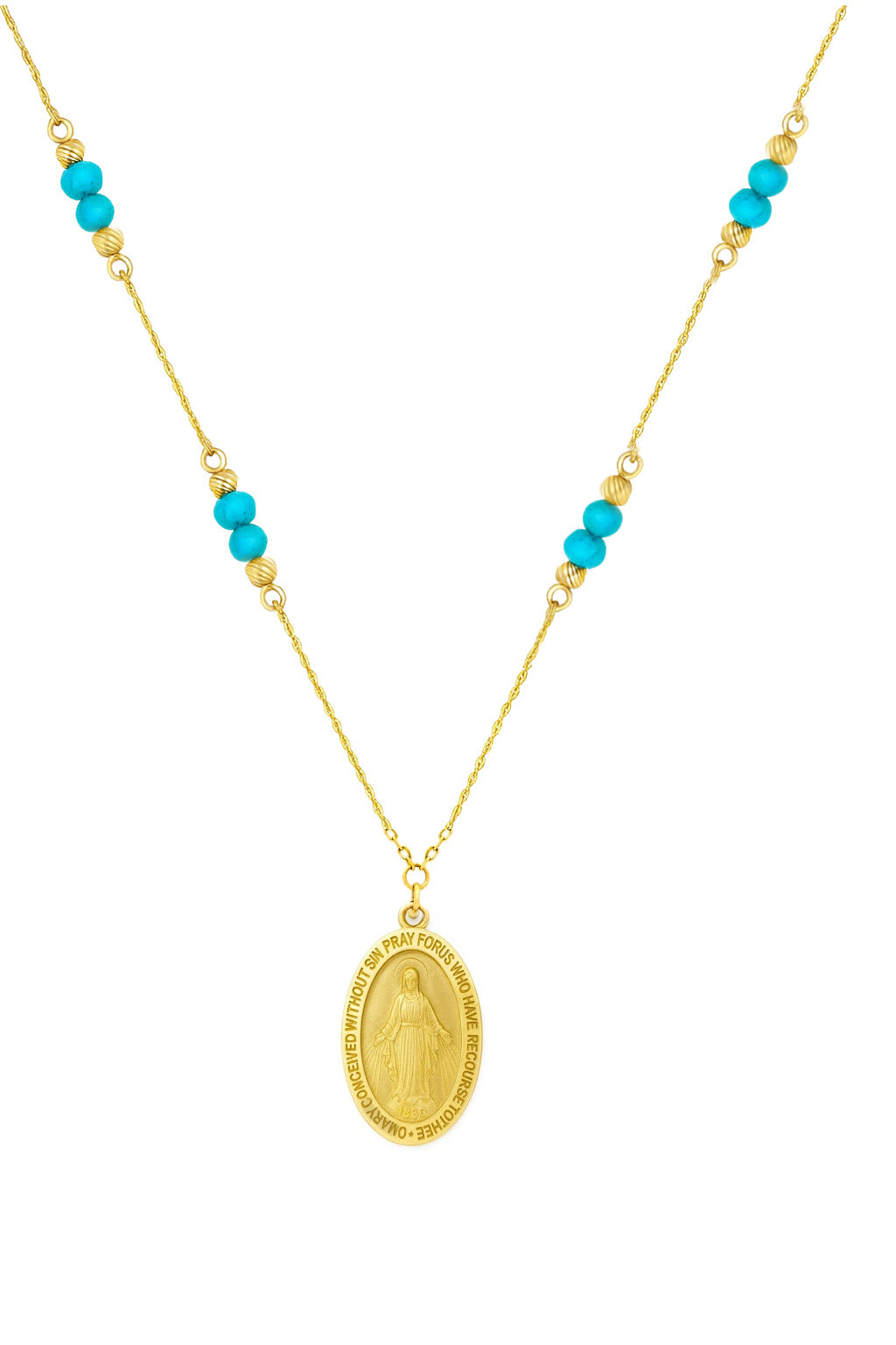 Small Miraculous Medal on Pearl or Turquoise Necklace