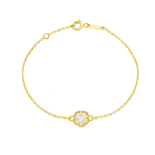 Mini Beaded Border Single Mother of Pearl Flower Bracelet