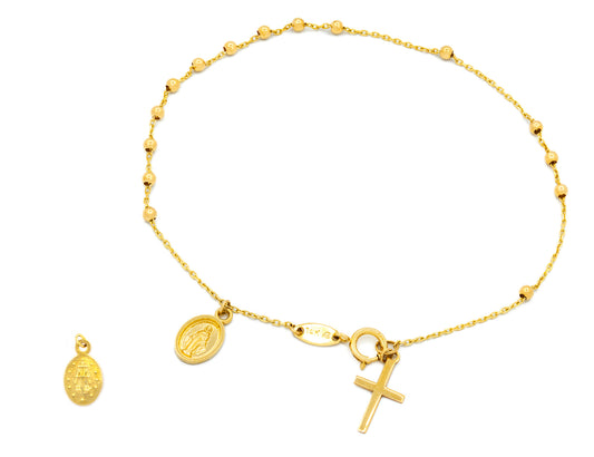 Rosary Bracelet with Dangling Miraculous Medal and Cross